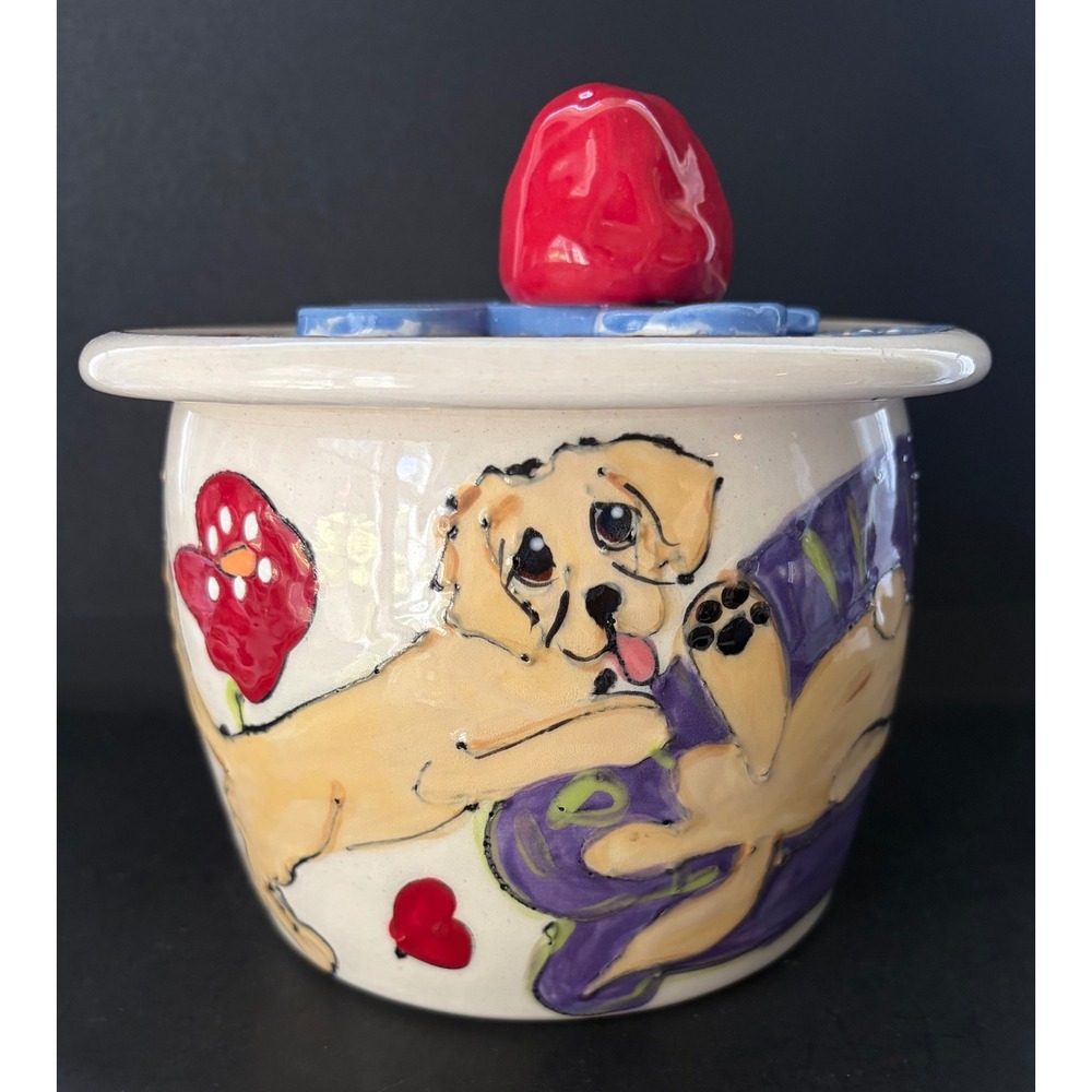 Hand Painted Ceramic Labrador Retriever Dog Treat Jar Love Makes Possible 5in - Picture 3 of 10